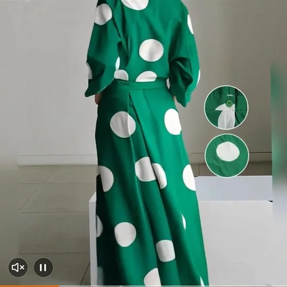 🔵”NWT” CURVY Green & White Polka Dot Faux Wrap Dress - Picture 5 of 7